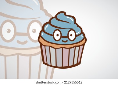Cupcake Cartoon Character Design Logo Illustration Vector Template