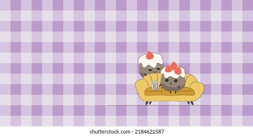 cupcake cartoon character. Kawaii Cupcake. Vector color sketch of a cake. Cartoon character cupcake. Cartoon illustration banner.