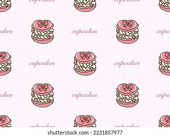 CupCake cartoon character seamless pattern on pink background