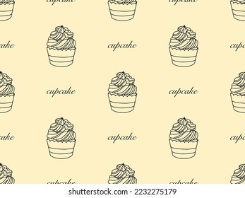 Cupcake cartoon character seamless pattern on orange background