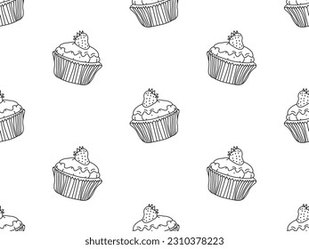 Cupcake cartoon character seamless pattern on white background