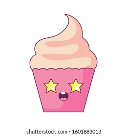 cupcake cartoon design, Kawaii expression cute character funny and emoticon theme Vector illustration