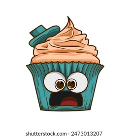 emoji de dibujos animados de cupcake con expresión impactada