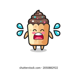 cupcake cartoon illustration with crying gesture , cute design