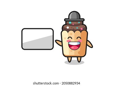 ilustración de cupcake haciendo una presentación, diseño lindo