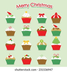 Cupcake Cartoon Merry Christmas Vector