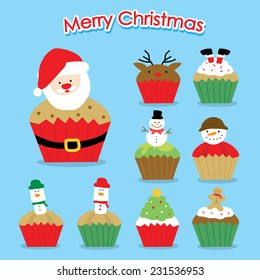 Cupcake Cartoon Merry Christmas Vector