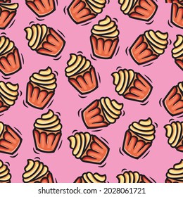 cupcake cartoon pattern seamless design