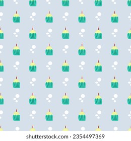 Cupcake cartoon  seamless pattern on pastel green background for wallpaper, fabric, clothing,backdrop,texture, wrapping paper, notebook cover ,curtain,pillow case and stationary.