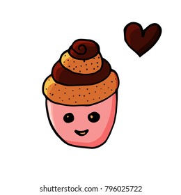 Cupcake in cartoon style. Cute characters for print, stickers and nursery decor. Vector illustration. Isolated on white