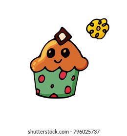 Cupcake in cartoon style. Cute characters for print, stickers and nursery decor. Vector illustration. Isolated on white