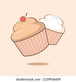 Cupcake cartoon vector. Fast food cartoon element illustration. Flat of fast food vector isolated. Breakfast food collection. Eps 10.