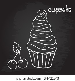 Cupcake. Chalk design. Vector illustration, e p s 1 0. 