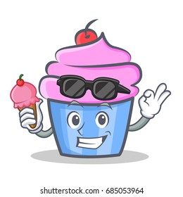 cupcake character cartoon style with ice cream