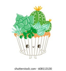 Cupcake character with creamy succulents