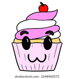 vetor isolado desenhado à mão da ilustração de caractere de cupcake