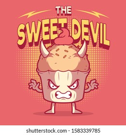 Cupcake character vector illustration. Sweet, candy, brand design concept