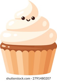 Cupcake charming flat vector illustration icon with transparent background for modern dessert branding and cafe menus