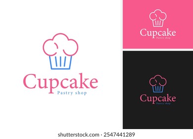 Cupcake and chef hat bakery logo design for pastry shops template vector illustration idea