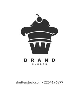 Cupcake chef hat with cherry logo design vector