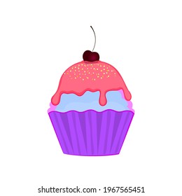 Cupcake with cherries. Doodle. Vector illustration.