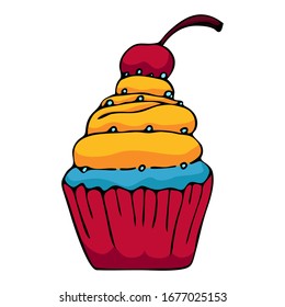 cupcake with cherries. vector illustration. sweet pastries. 
