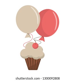 Cupcake with cherry and balloons
