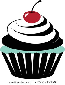 cupcake with cherry black and white