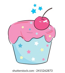 Cupcake and cherry cartoon vector illustration