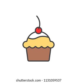 Cupcake with cherry colored line icon.