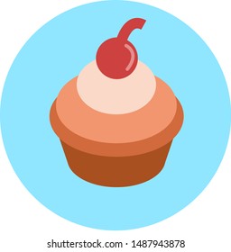 Cupcake with cherry and cream icon