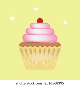 Cupcake com creme de cereja e cereja no topo