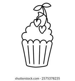 cupcake with cherry in doodle style. Element for decoration design mail posts postcards poster print invitation background backdrop wrapping wallpaper