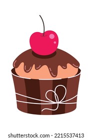Cupcake with a cherry flat illustration
