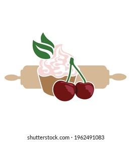 cupcake with cherry fruit, vector