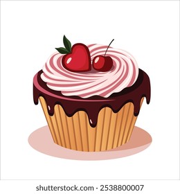Cupcake de San Valentín con cereza y decoración del corazón