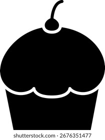 Cupcake con el icono de la cereza, ilustración del postre