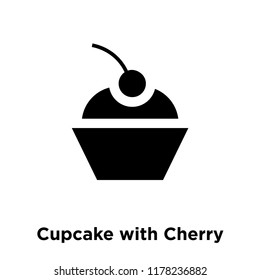Cupcake with Cherry icon vector isolated on white background, logo concept of Cupcake with Cherry sign on transparent background, filled black symbol