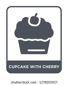 cupcake with cherry icon vector on white background, cupcake with cherry trendy filled icons from Bistro and restaurant collection, cupcake with cherry vector illustration
