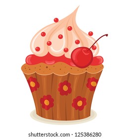 Cupcake with a cherry isolated illustration.