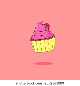 Cupcake mit Kirsche einzeln auf Rosa