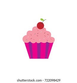 Cupcake with cherry  isolated on white background