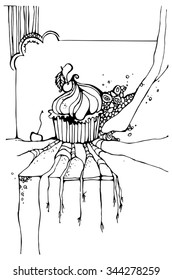 Cupcake cherry line art