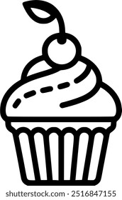 Cupcake com ícone de linha de cereja. sinal de estilo linear para sinal de conceito móvel, símbolo, vetor, arte