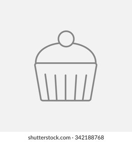Cupcake with cherry line icon for web, mobile and infographics. Vector dark grey icon isolated on light grey background.