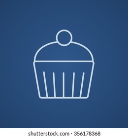 Cupcake with cherry line icon for web, mobile and infographics. Vector light blue icon isolated on blue background.