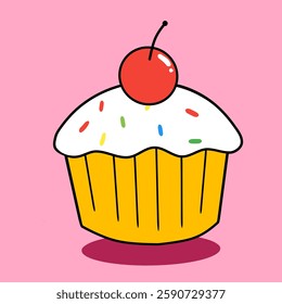Cupcake with cherry on the above
