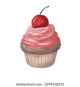 Cupcake mit Kirschkopf oben