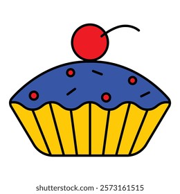 Cupcake With Cherry On Top Flat Icon Isolated On White Background