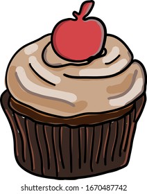Pastel con cereza en la parte superior, ilustración, vector sobre fondo blanco.